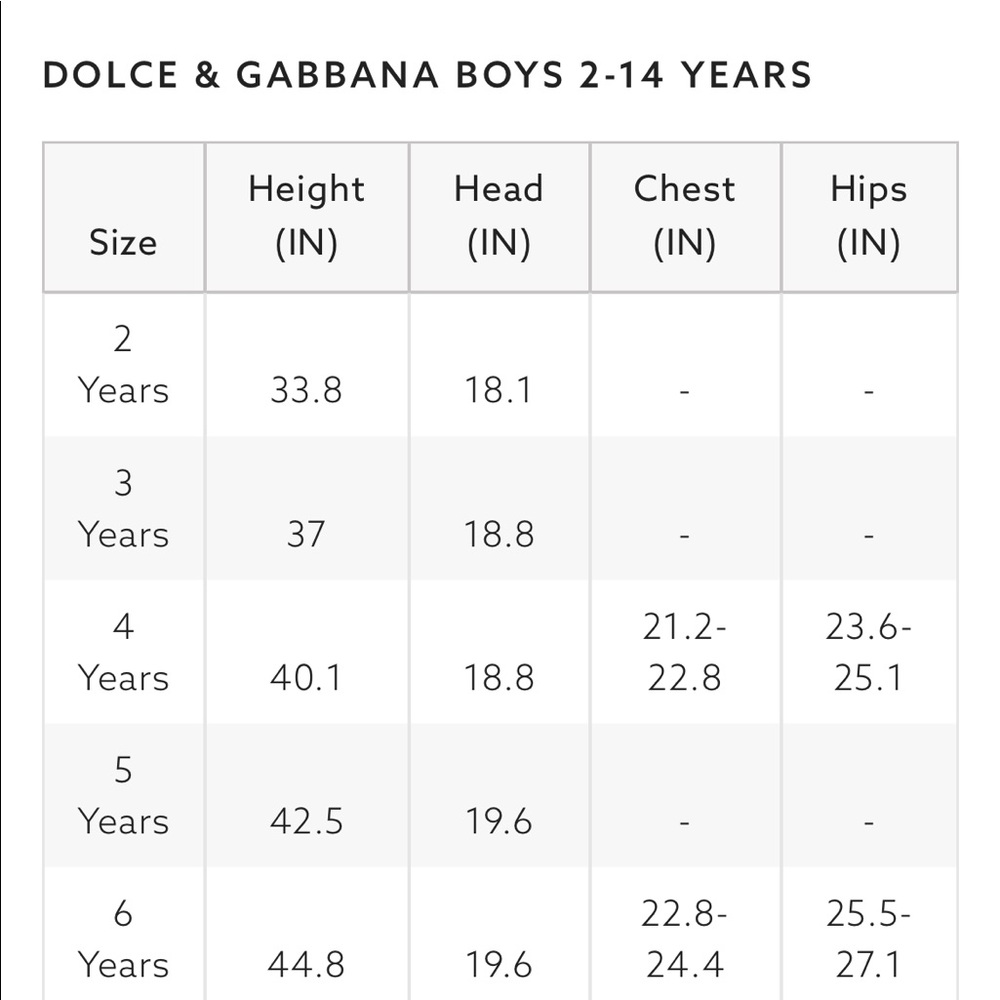 Size chart